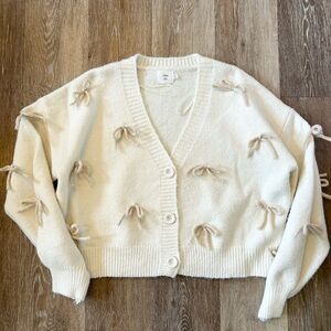 Soft Button Front Bow Oversized Cardigan
